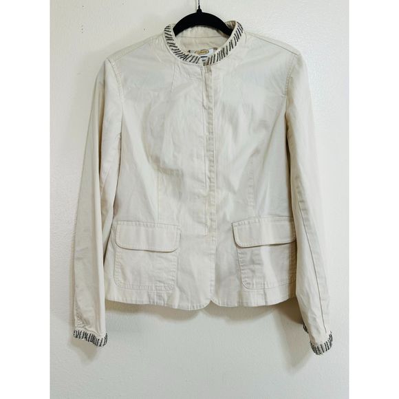 Talbots Women's Stretch Nehru Jacket Size 10 With Bronze Beading Detail - Picture 1 of 4